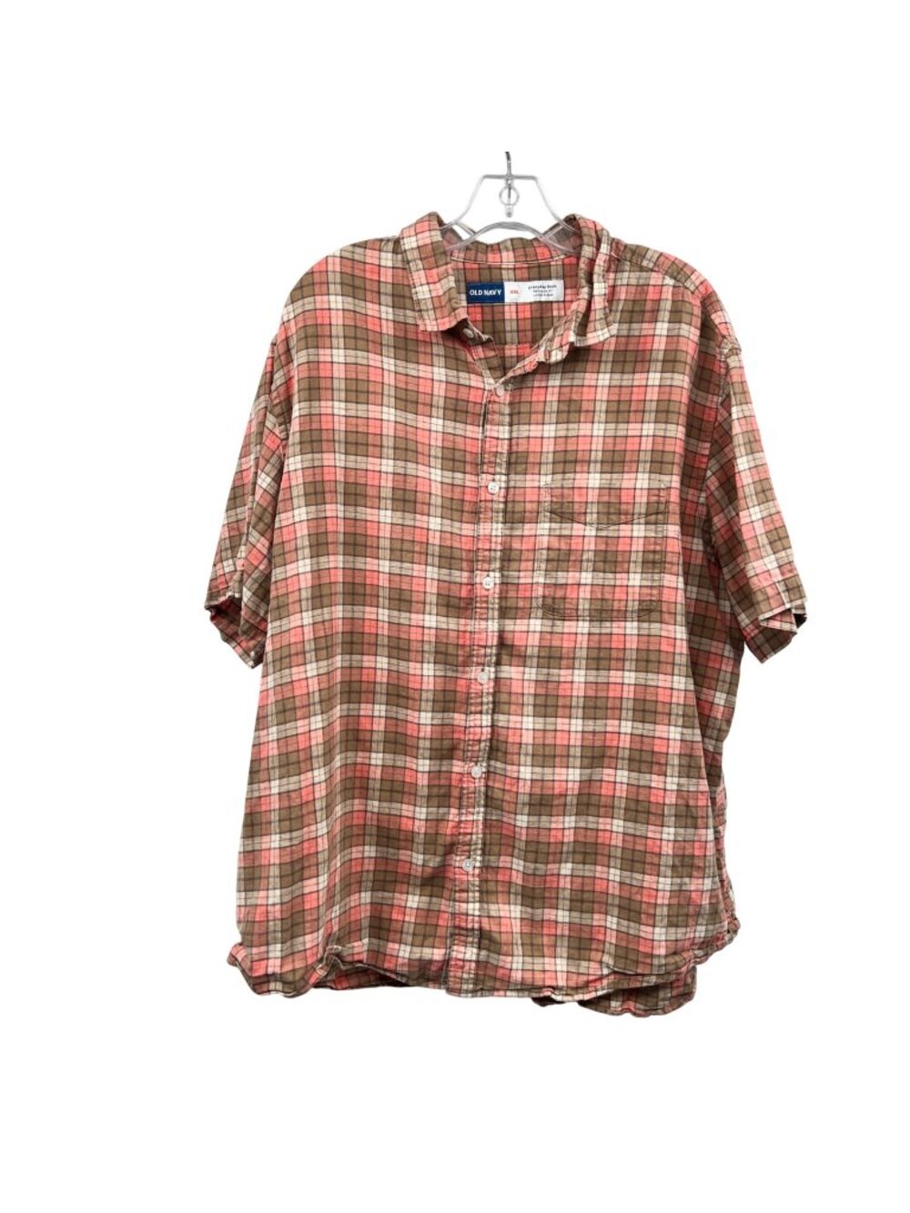 Old Navy Men's Plaid Everyday Shirt Button Up Multicolor Size XXL Linen Blend